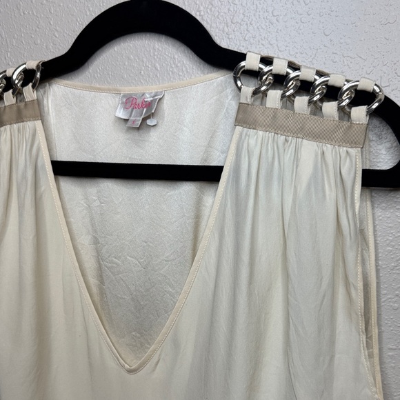 Parker 100% Silk‎ Blouse Cream V-Neck with Chain Detail - Small - Picture 3 of 8